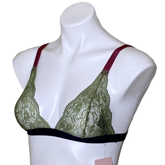 We Are We Wear NWT Evolve Recycled Lace Triangle Bralette, Khaki Navy Women's S - Picture 8 of 12